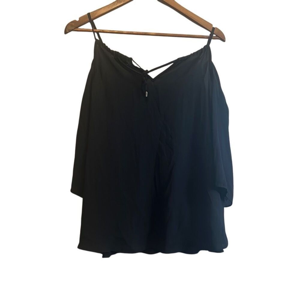 ana a new approach black cold shoulder criss cross neck blouse top women's large